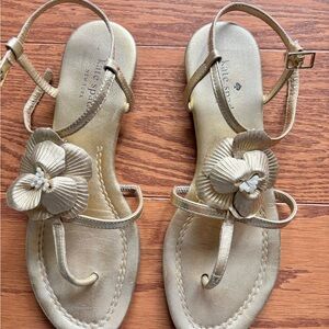 Kate Spade Gold Sandals with Floral Accent